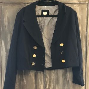 Navy blue blazer with gold buttons